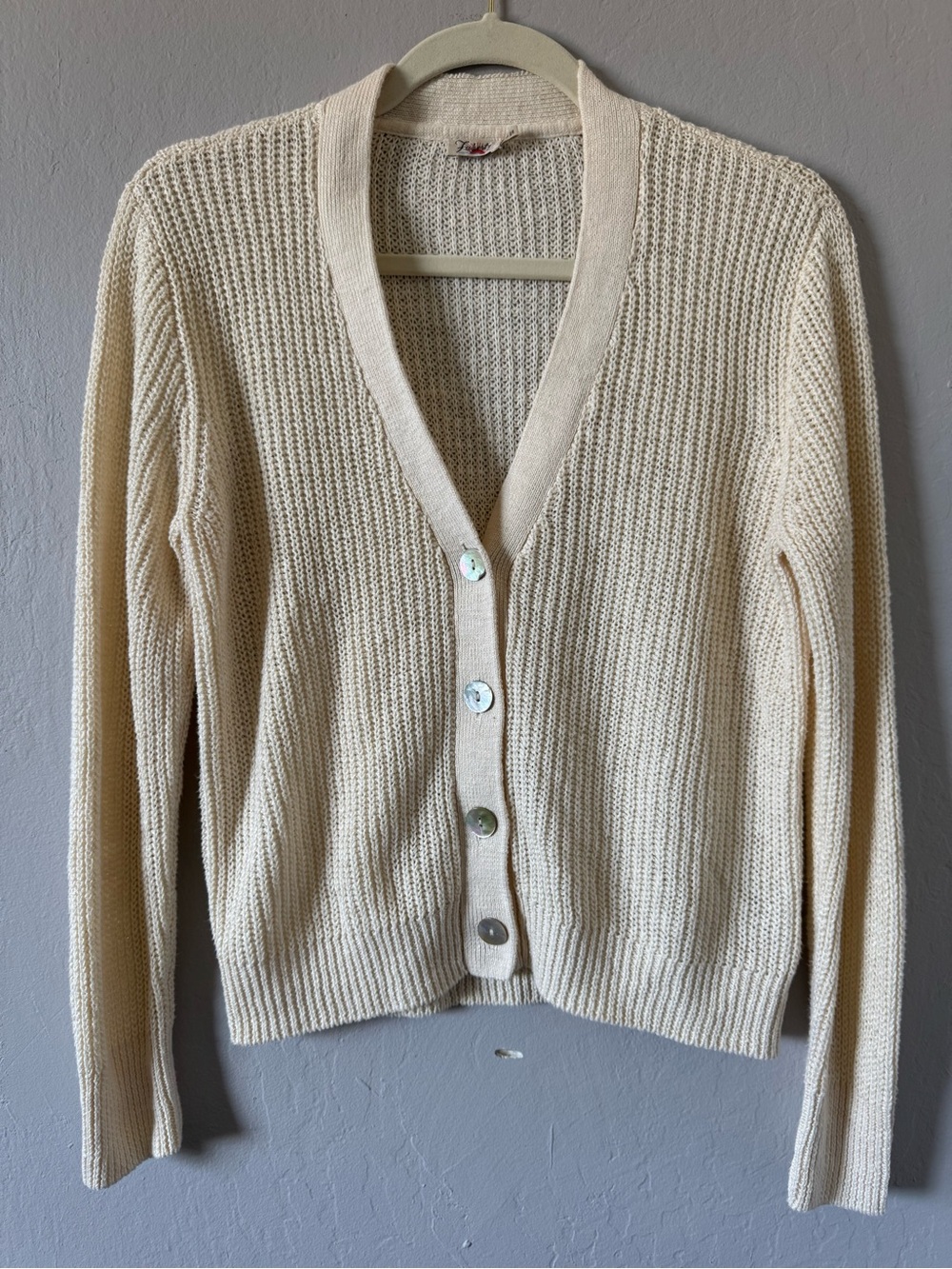Faherty Linen Organic Cotton Blend V-Neck Cream Cardigan Button Front Women’s SM